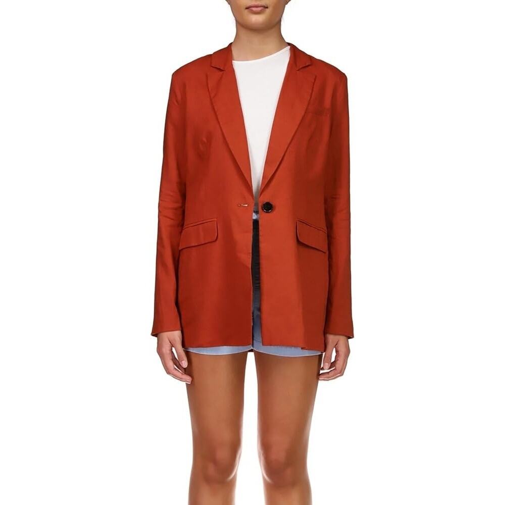 Anthropologie Blazer Womens Large Terracotta Orange Linen Kora Sanctuary Rust
